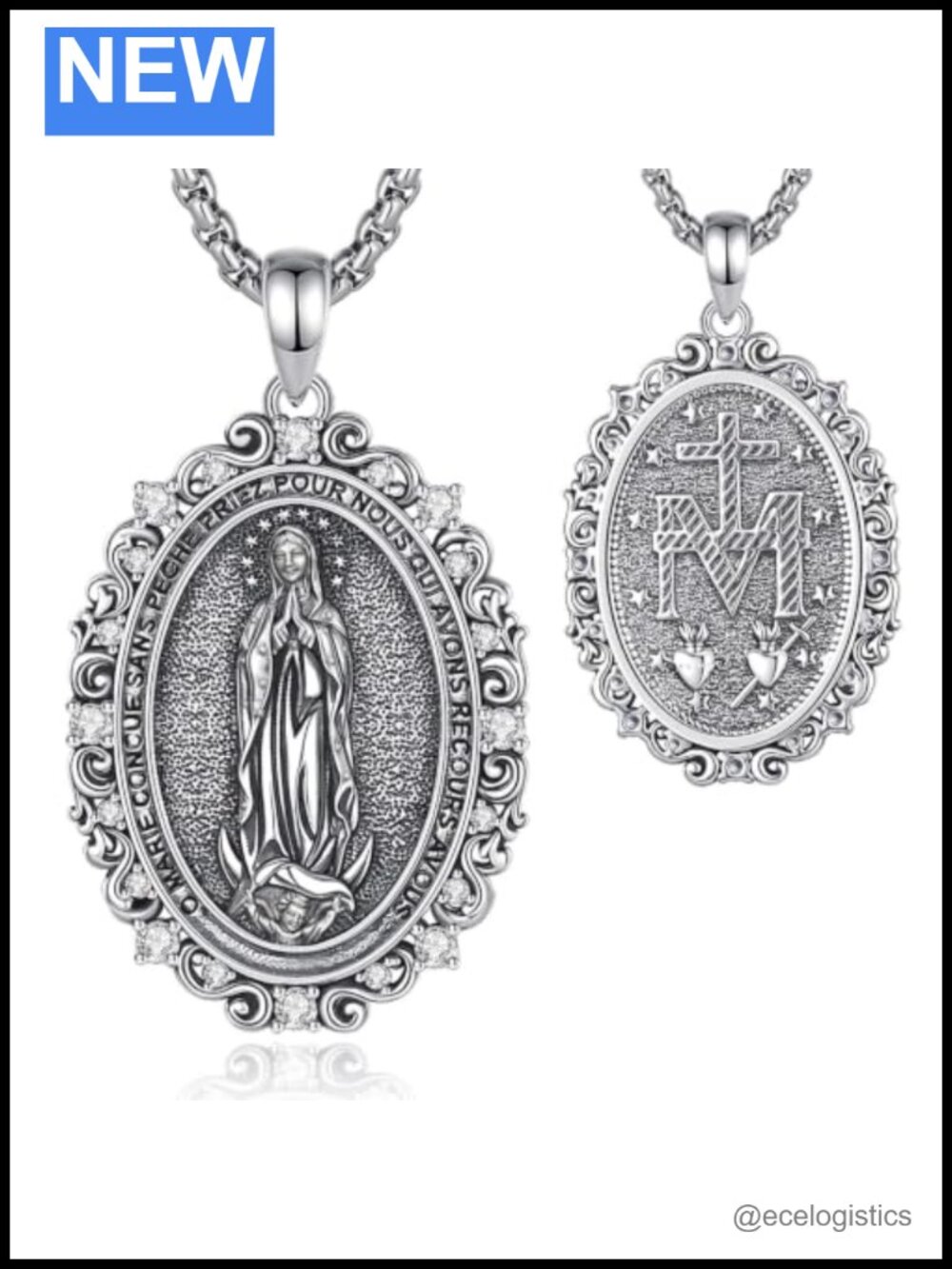 Miraculous Medal Necklace Virgin Mary Pendant 24" Catholic Jewelry